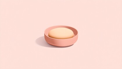 Bread dough rising in a pastel-colored bowl, isometric vector illustration, simple and playful for sticker designs and baking-themed graphics