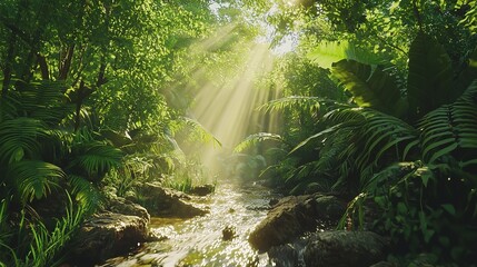 Fototapeta premium Serene Waterfall in Enchanting Forest with Lush Moss, Generative AI