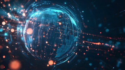 Naklejka premium Digital Globe with Glowing Lines and Particles