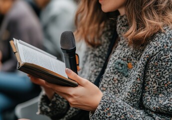 Woman Speaking with Mic.