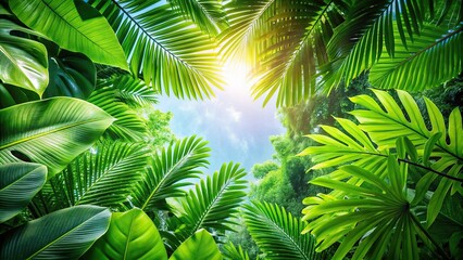 abstract tropical foliage texture with vibrant green leaves