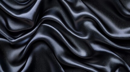Fototapeta premium Black Satin Background. Wavy Luxury Fabric Texture. Abstract, Elegant, Smooth And Shiny Silk Cloth.