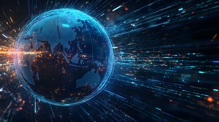 Obraz premium Digital Globe Surrounded by Streams of Data