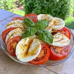 Fresh Caprese Salad with Ripe Tomatoes and Basil