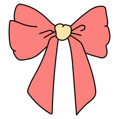 Cute red vintage ribbon bow hand drawn vector illustration