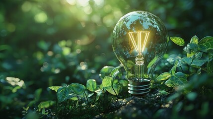 A single light bulb sits atop a lush green field, ideal for outdoor events or nature-inspired designs