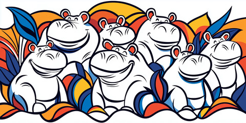 Obraz premium a minimalistic illustration depicting a multitude of hippos gathered together