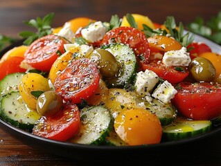 Fresh Greek Salad with Colorful Tomatoes and Vegetables