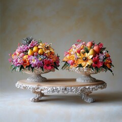 Tropical Fruit Platter with Vibrant Floral Accents