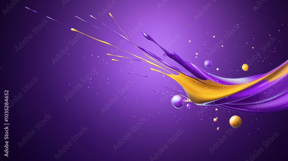 Poster a bold, purple abstract background with splashes of paint and chaotic lines, perfect for dynamic and