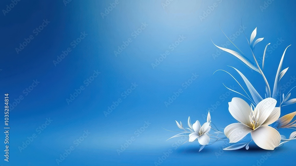 Poster a bright blue background with intricate floral patterns in a lighter shade, adding elegance and soph