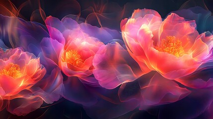 Obraz premium Radiant flowers with glowing translucent petals bathed in soft hues fractal background