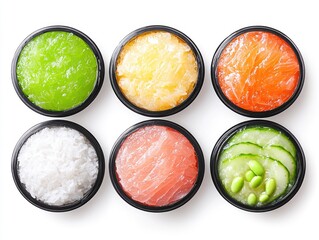 Colorful Overhead Shot of Poke Bowl Ingredients