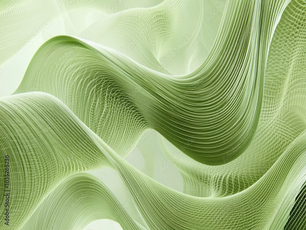 Poster elegant abstract representation of soft curves and waves in a soothing green tone, perfect for backg