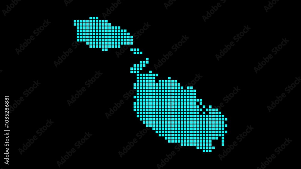 Poster malta digital map. map of malta in dotted style. shape of the island filled with rectangles. creativ