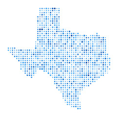 Obraz premium Texas dot map. US state digital style shape. Texas vector image. US state shape blue circular dots. Awesome vector illustration.