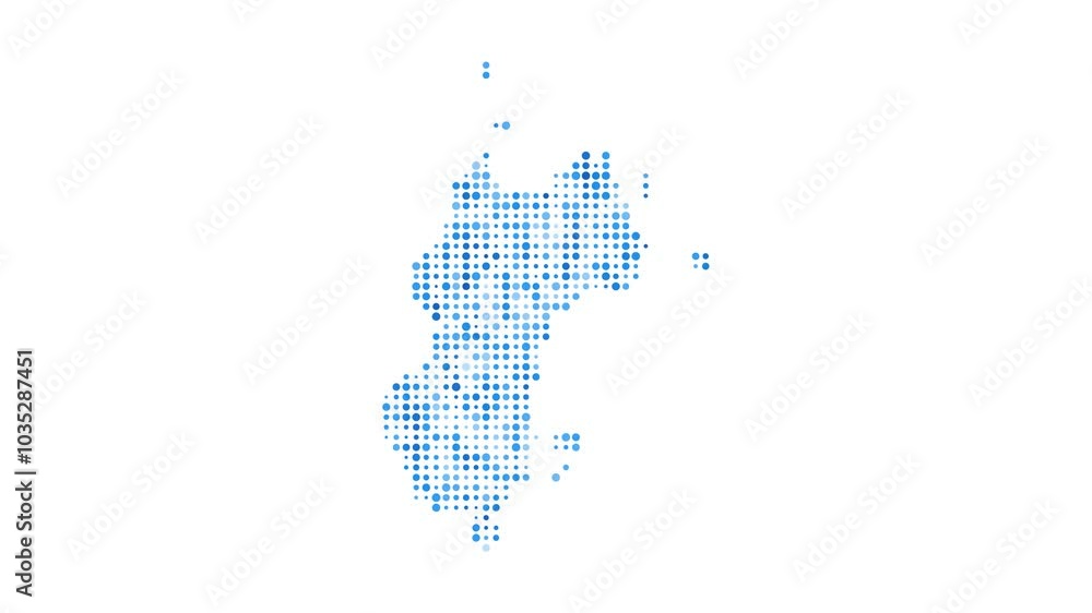 Poster mustique dotted digital map. map of mustique with pulsating colored circles. shape of the island fil