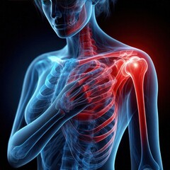 3D Medical Illustration of Shoulder and Joint Pain with X-Ray Anatomy View