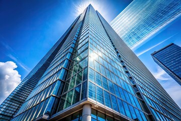 Naklejka premium Asymmetrical modern skyscraper shot with perspective