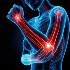 3D Medical Illustration of Elbow and Arm Pain with X-Ray Anatomy View