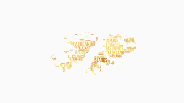Falkland Islands regions word cloud animation. Country logo animated video. Falkland Islands colored text cloud. Regions typography style motion graphics. Artistic video.