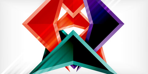 Arrows with 3d effect abstract background. Triangles on light grey backdrop
