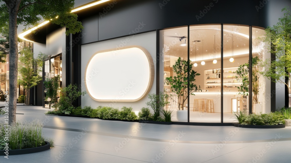 Poster Modern Storefront with Blank Signage for Custom Branding