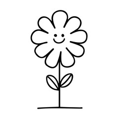 Fototapeta premium Simple Line Art of a Happy Flower on a White Background