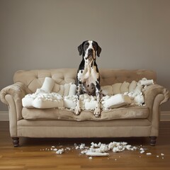Fototapeta na wymiar Dog Destroying Couch.