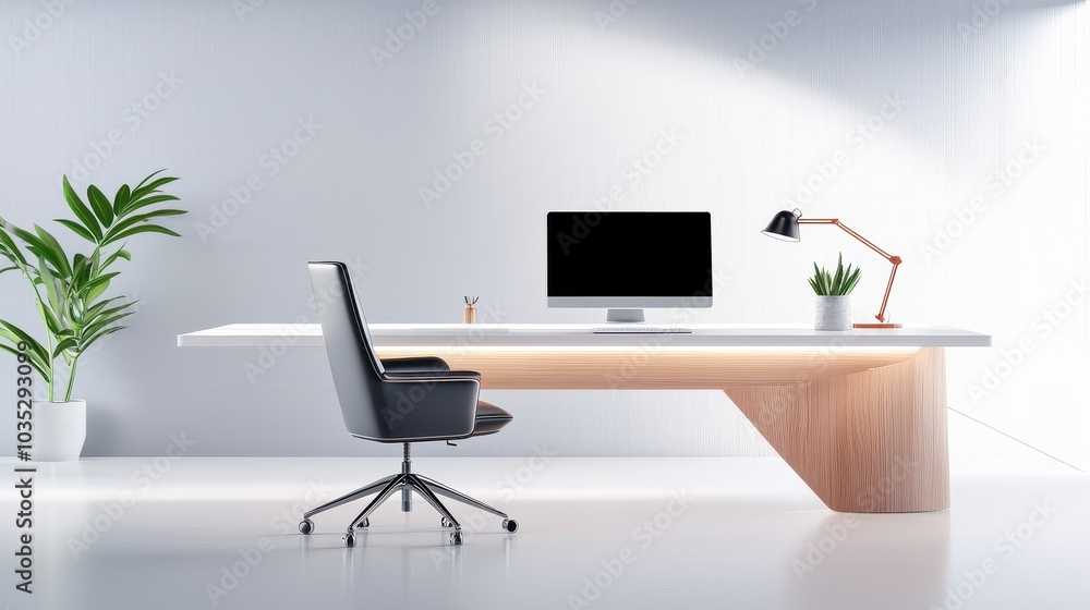 Poster a psd computer mockup in a sleek office setup, fully customizable with editable layers for design sh