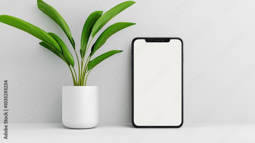 Poster a psd phone mockup with customizable layers on a minimal background for mobile app presentations.