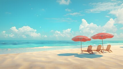 Obraz premium beach view with chairs and umbrellas for relaxing