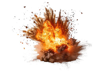 Vibrant Fire Explosion on White Background Perfect for Dynamic Visuals in Design Projects and Media Applications