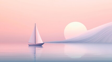 Fototapeta premium A small white sailboat is sailing on a calm body of water