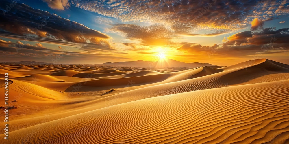 Canvas Prints A golden sunset casts long shadows over endless sand dunes, creating a captivating landscape of natural beauty and ethereal wonder.