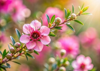 Obraz premium Beautiful Pink Manuka Flower Blossom with Copy Space for Nature and Floral Photography