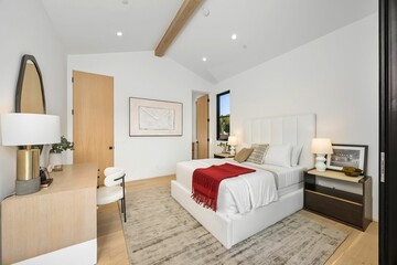 Modern bedroom interior with elegant decor.