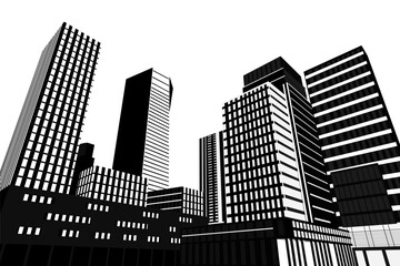 City silhouette land scape. City landscape. Downtown landscape with high skyscrapers. Panorama architecture Goverment buildings illustration. Urban life