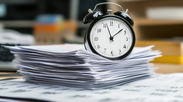 Electronic invoice statement and accounting concept with clock and documents