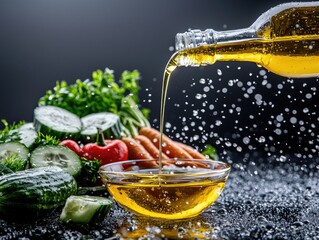 Fresh Garden Salad Ingredients with Olive Oil Splash