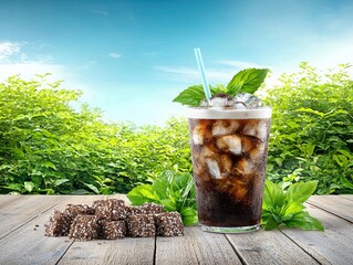 Refreshing Iced Coffee with Milk and Mint Garnish