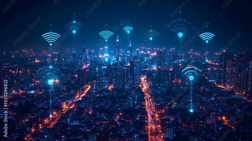 Poster internet network connection wireless communication technology.