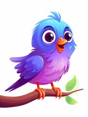 Fototapeta premium Cute cartoon bird on branch