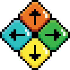 Pixel buttons. Digital arcade arrows color elements