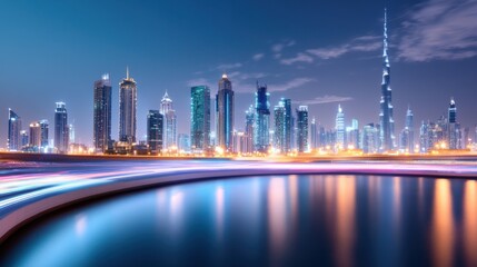 Obraz premium Vibrant Cityscape at Night with Dynamic Lights