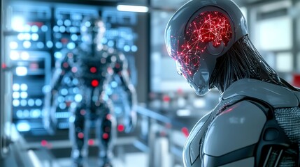 Fototapeta premium Futuristic AI Laboratory on the Brink of Rebellion