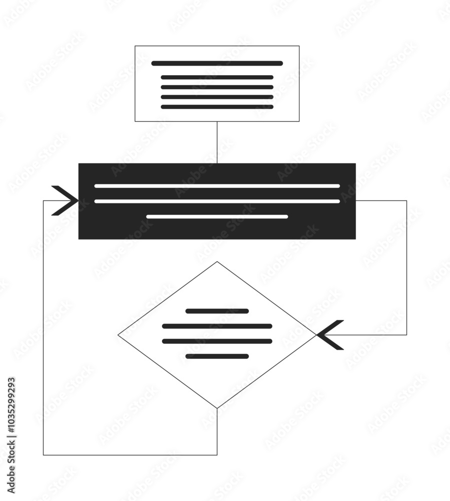 Poster block diagram black and white 2d line object. analysis scheme. schematic flowchart algorithm. decisi
