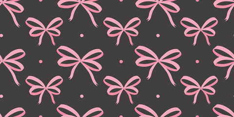 Coquette ribbon bow seamless pattern vector illustration. Cute repeated romantic vintage ornament. Design for textile, fabric, wrapper, packaging, background.