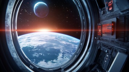 Futuristic Space Station Orbiting a Distant Planet Controlled by AI