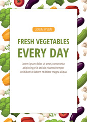 Fresh vegetables leaflet template. Zucchini, paprika and tomato and broccoli.